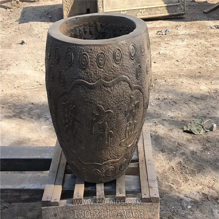 仿古做舊石雕聚寶盆雕塑
