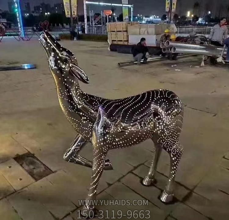 不銹鋼創意戶外園林景觀抽象梅花鹿雕塑