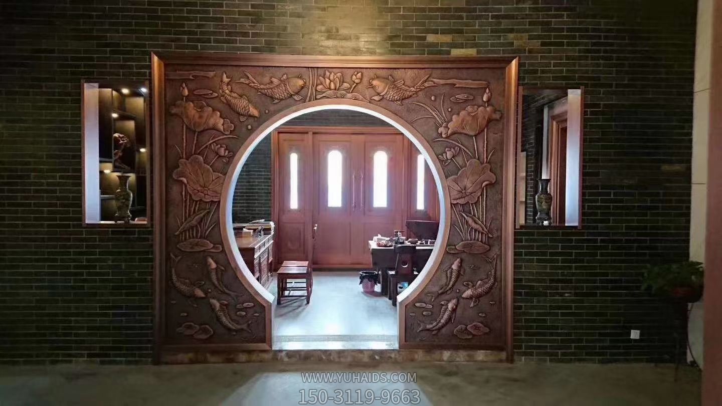 蓮蓮有魚銅浮雕,室內裝飾拱門浮雕畫雕塑