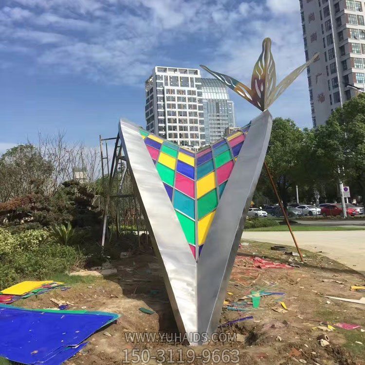 戶外廣場不銹鋼彩色創意公園金屬落地擺件雕塑