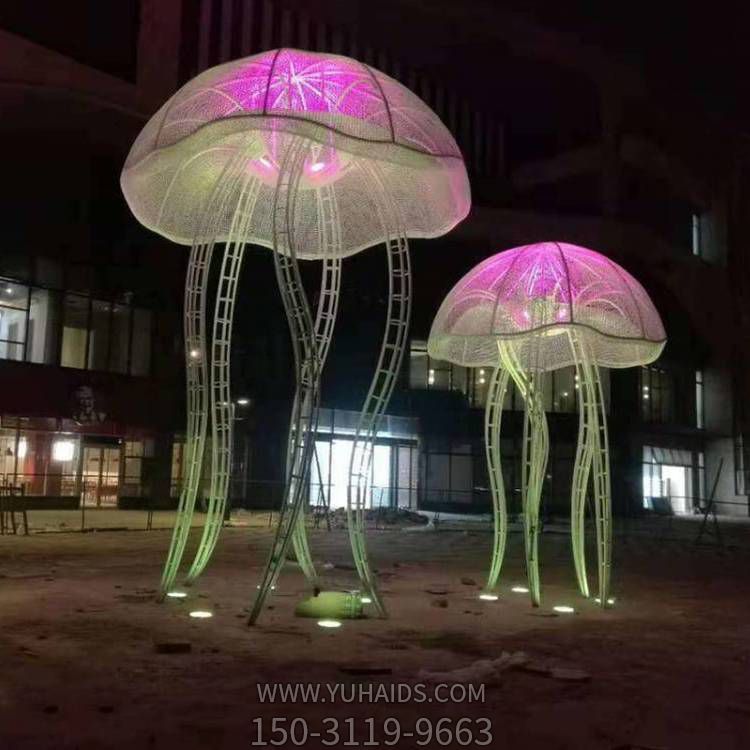 廣場大型不銹鋼發光照明水母雕塑