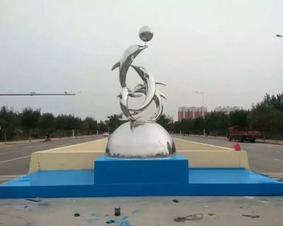 廣場(chǎng)戶(hù)外大型不銹鋼海豚景觀