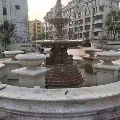 公園別墅花崗巖大理石石雕雙層噴泉雕塑