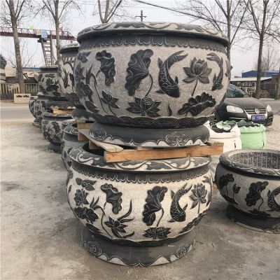 石雕天然青石浮雕 庭院戶外流水圓形魚缸