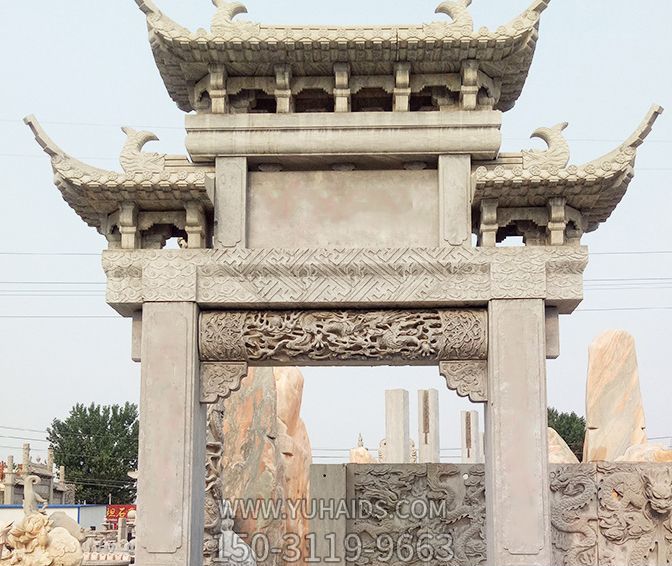 景區單門大理石浮雕工藝牌坊石雕雕塑