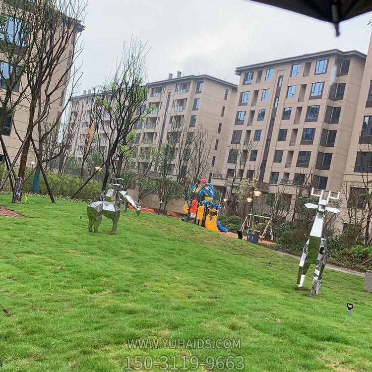 別墅小區園林廣場不銹鋼鏡面幾何創意小鹿擺件雕塑