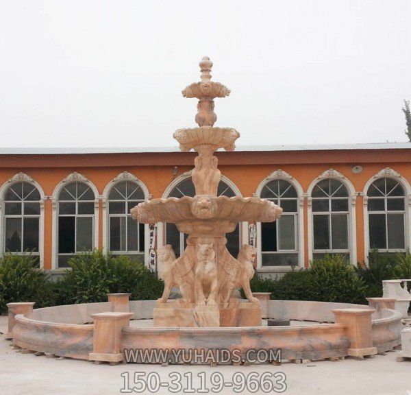 晚霞紅石雕噴泉風水球回轉的石球雕塑