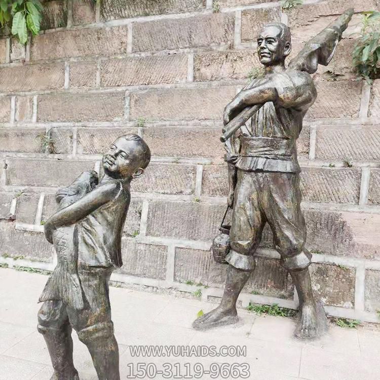 景區(qū)民俗情景小品捕魚(yú)的玻璃鋼仿銅人物景觀雕塑