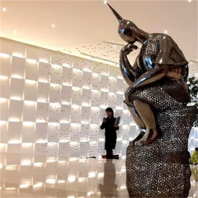 商場創意不銹鋼抽象思考的抽象人物雕塑