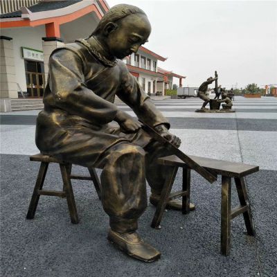 戶(hù)外園林景觀玻璃鋼仿銅人物情景小品