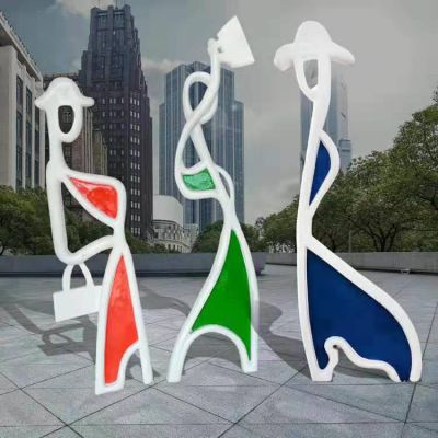 不銹鋼彩繪剪影人物雕塑 抽象購物剪影雕塑商場廣場小區擺件