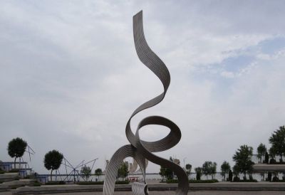 戶外廣場不銹鋼飄向空中的飄帶雕塑