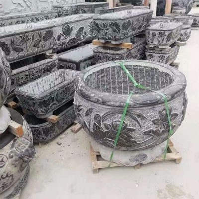 老石槽，黑色大理石石雕水缸水盆