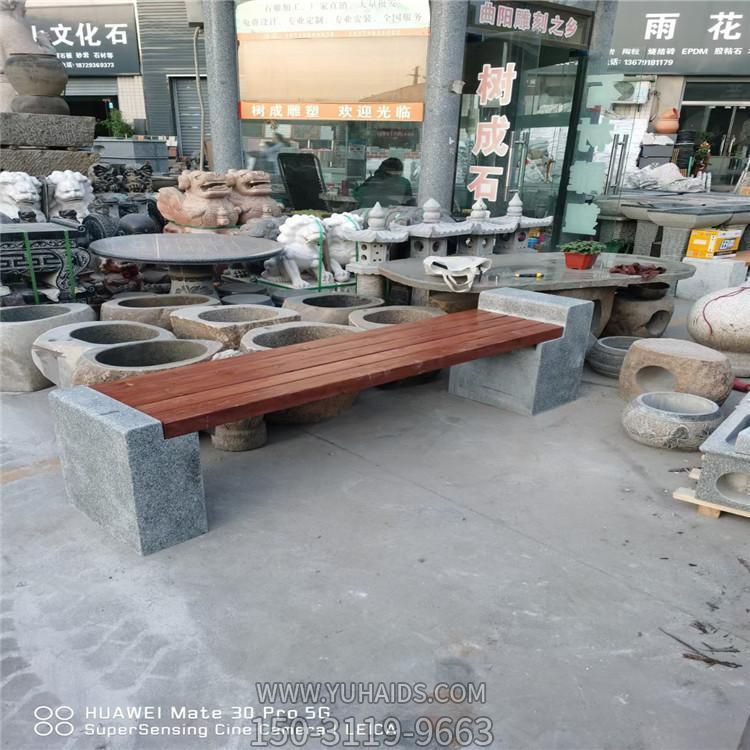 大理石雕刻防腐木長形石凳園林草地?cái)[件雕塑