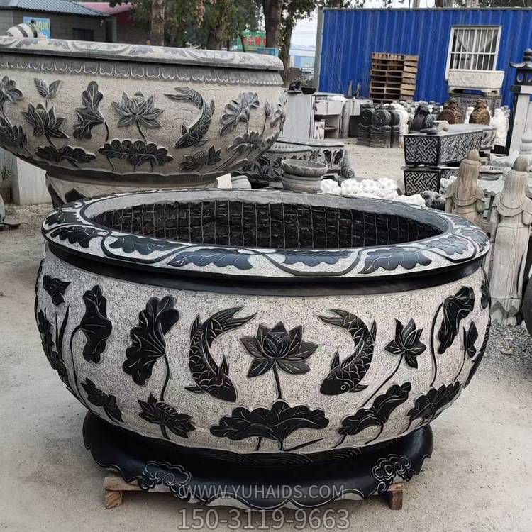 天然青石仿古石雕魚缸花盆 庭院荷花缸戶外花園養(yǎng)魚池水缸<a href=