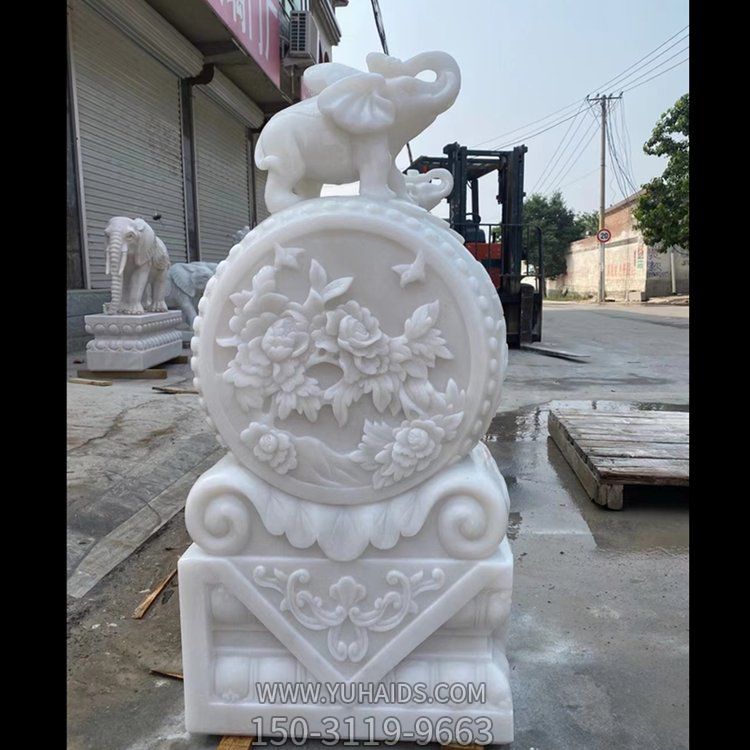 漢白玉石雕浮雕大象飯店庭院門口鎮宅招財抱鼓石擺件雕塑