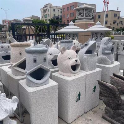 公園戶外花崗巖浮雕卡通動物垃圾桶雕塑
