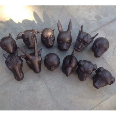 銅雕戶外公園創(chuàng)意十二生肖頭像雕塑