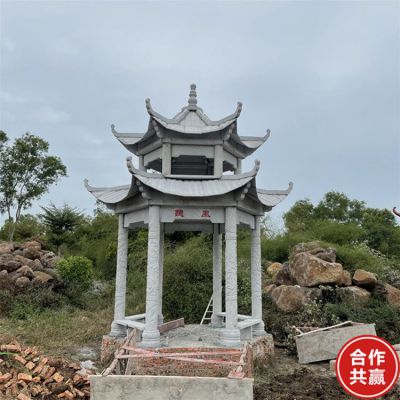 景區(qū)戶(hù)外擺放中式青石仿古雙層涼亭雕塑