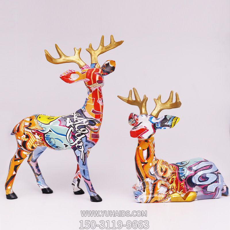 商場創意玻璃鋼彩繪裝飾品擺件鹿雕塑