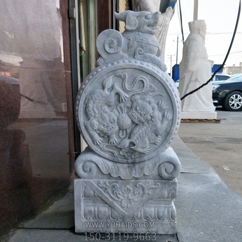 公園景區(qū)擺放漢白玉門(mén)墩仿古雕刻雕塑