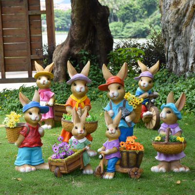庭院花園裝飾品擺件玻璃鋼彩繪仿真動(dòng)物兔子雕塑