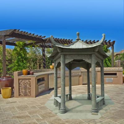 農場景區(qū)擺放花崗巖六角休閑涼亭