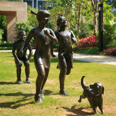 公園戶外擺放玻璃鋼仿銅兒童童趣人物小品雕塑