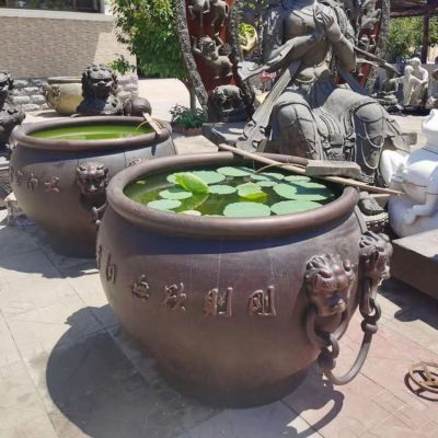 別墅園林擺放黃銅鑄造大型圓形養魚水缸
