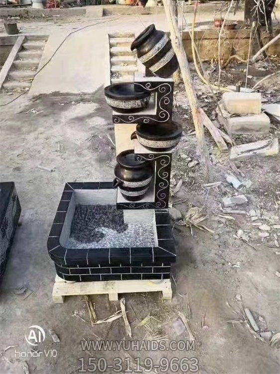 青石流水擺件噴水景觀 創意盆景石雕魚缸雕塑