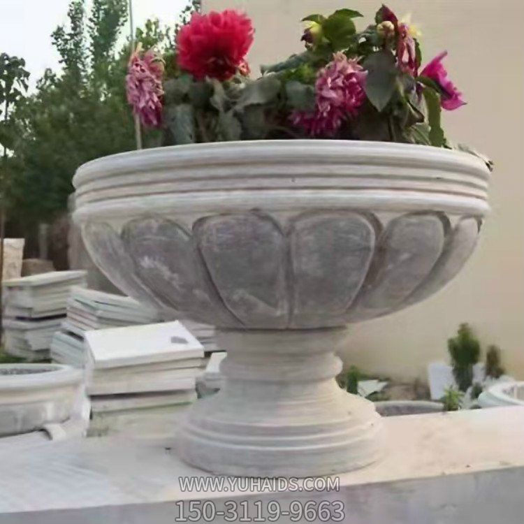 別墅小區戶外街道大理石石雕花缽雕塑