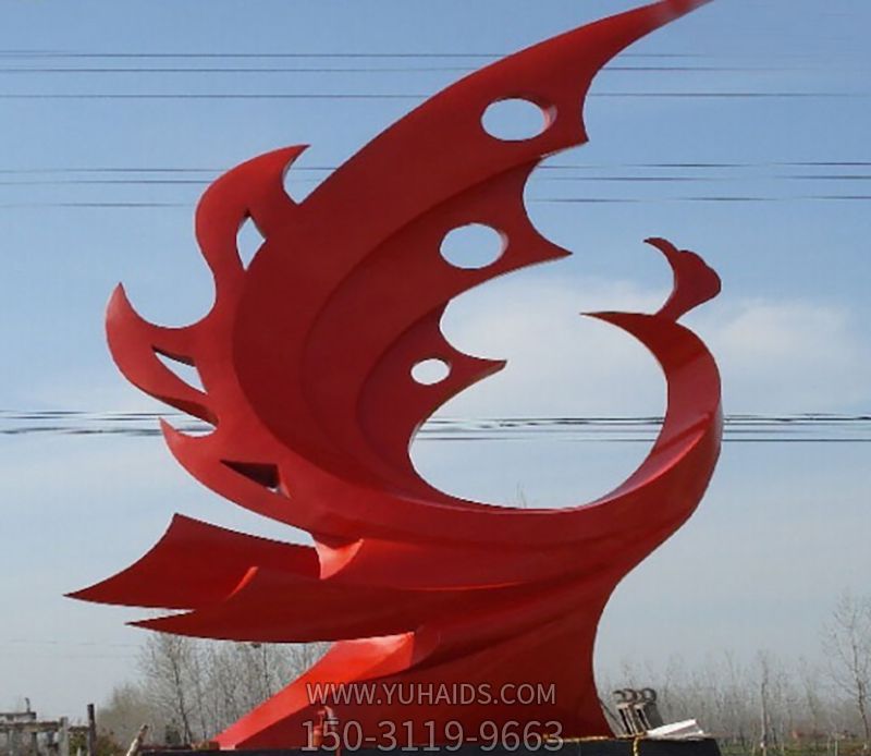 景區裝飾大型紅色不銹鋼海浪浪花雕塑