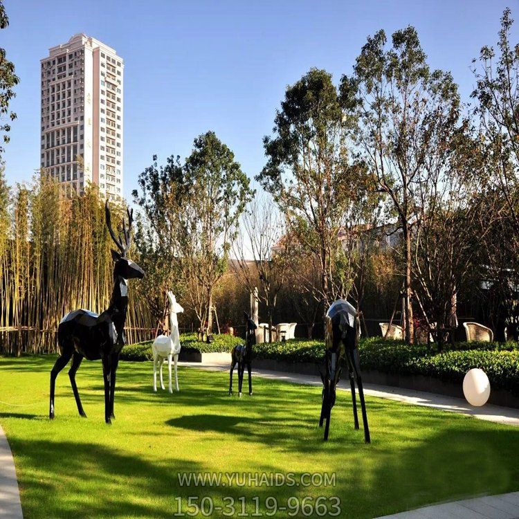 玻璃鋼鹿，抽象鹿，計(jì)劃塊面動(dòng)物擺件雕塑