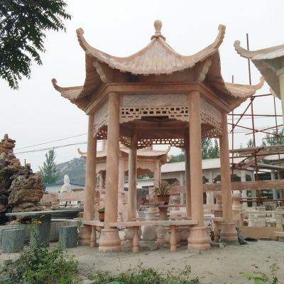 學院休閑六角晚霞紅鏤空浮雕涼亭座椅