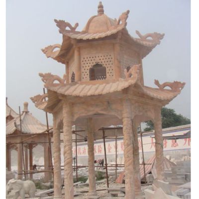 晚霞紅浮雕雙層園林景區擺放休閑涼亭石雕