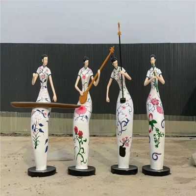 玻璃鋼抽象創意吹拉彈唱的人物景觀