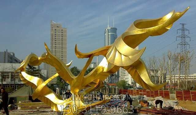 城市標志不銹鋼大雁鍍金雕塑 城市標志不銹鋼大雁鍍金雕塑