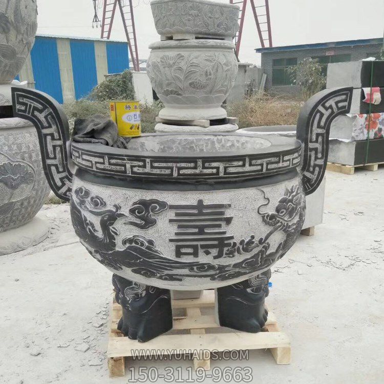 雕塑雕塑 龍鳳浮雕青石園林景觀擺放圓形香爐<a href=