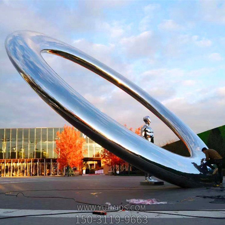 戶外廣場(chǎng)大型見(jiàn)面不銹鋼圓環(huán)雕塑