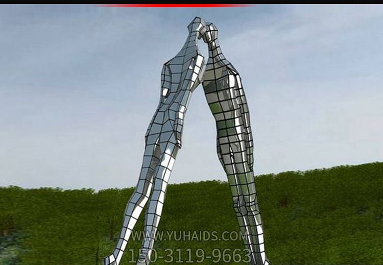 戶外廣場公園不銹鋼抽象網格情侶雕塑