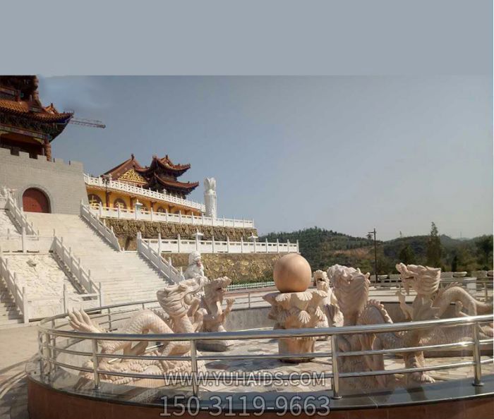 景區(qū)廣場(chǎng)擺放晚霞紅龍戲球風(fēng)水球大型噴泉石雕雕塑