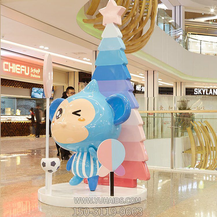 商業(yè)廣場玻璃鋼卡通猴子公仔藝術(shù)美陳景觀擺件雕塑