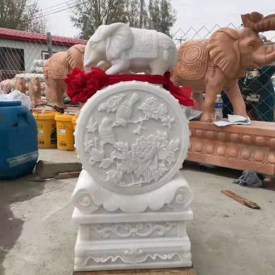 漢白玉浮雕蓮花大型庭院,飯店抱鼓石雕塑