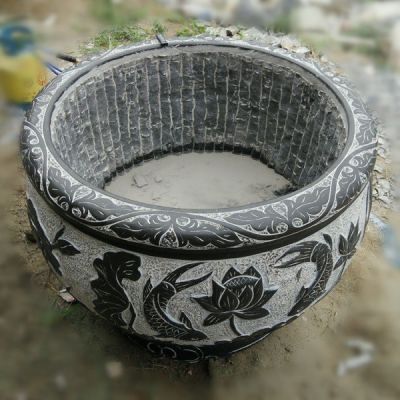 庭院青石石雕仿古做舊魚缸雕塑