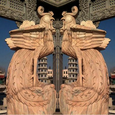 別墅小區黃蠟石浮雕工藝戶外園林裝飾品擺件鳳凰雕塑