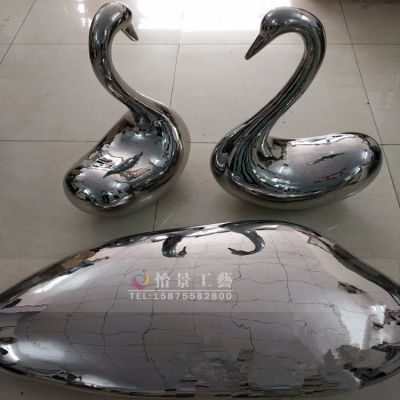 室內商廈不銹鋼鏡面白鋼抽象創意個性天鵝雕塑