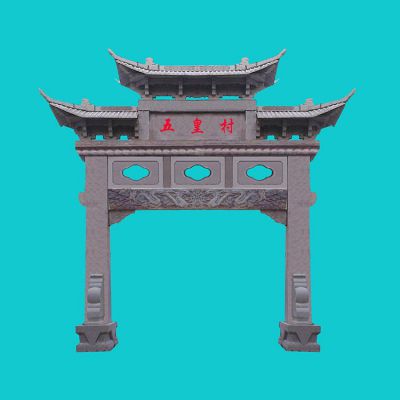 古建村口石雕寺廟牌樓雕塑