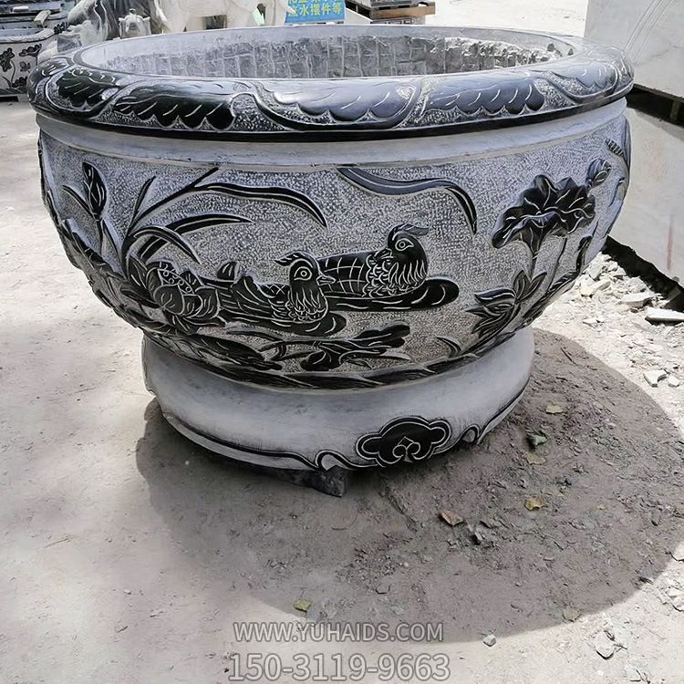 批量定制青石石雕花盆魚缸 仿古做舊戶外園林廣場(chǎng)裝飾石花盆_5803雕塑