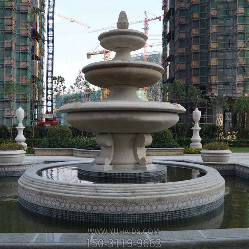 小區擺放大理石雕噴泉水景雕塑