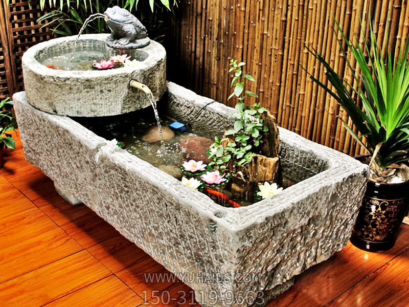 別墅庭院室內(nèi)擺放魚(yú)缸流水景觀石槽裝飾擺件雕塑